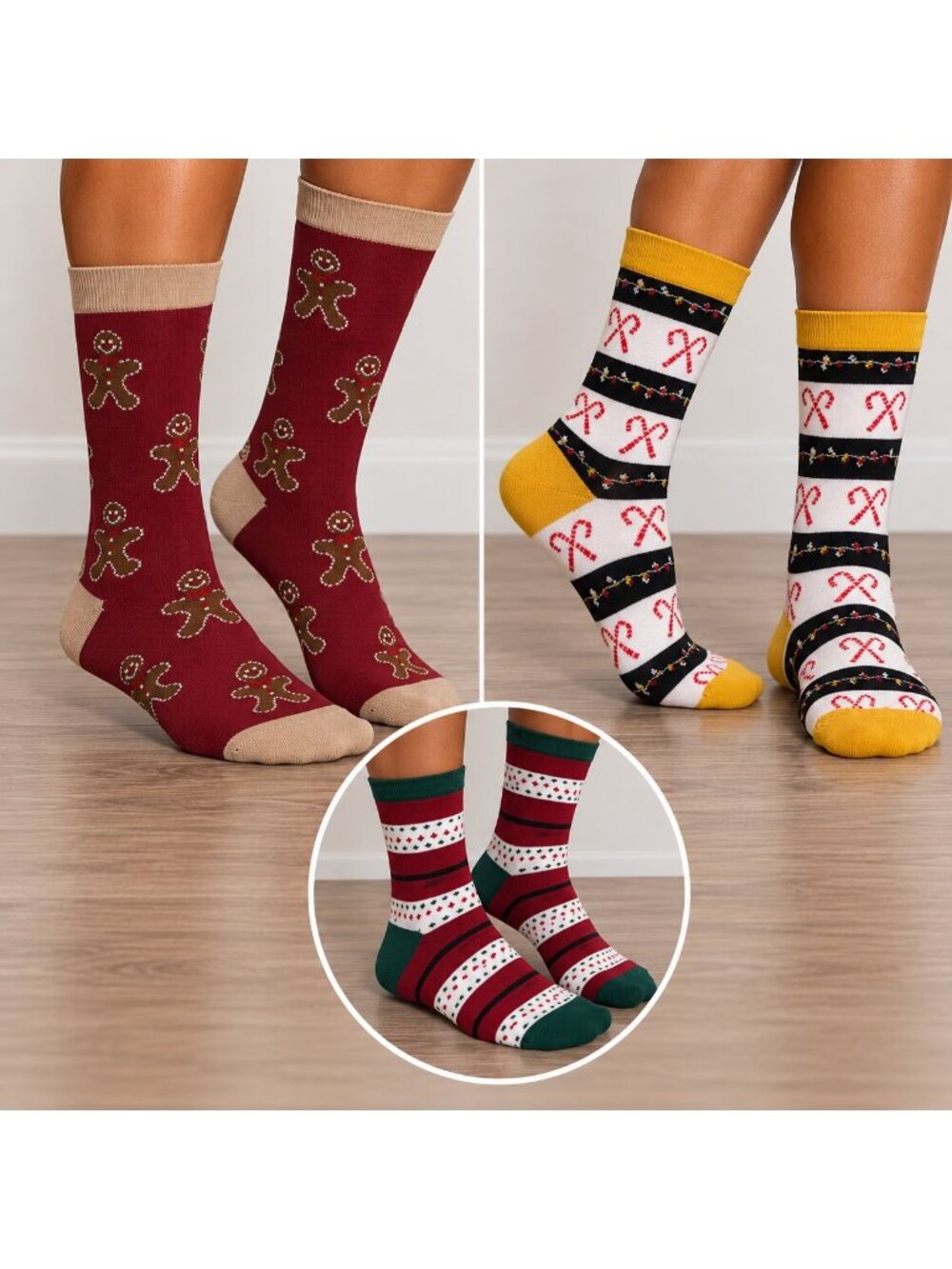 Club Room Crew Socks Men's OS Holiday Christmas Gingerbread Fair Isle 3-Pack NWT